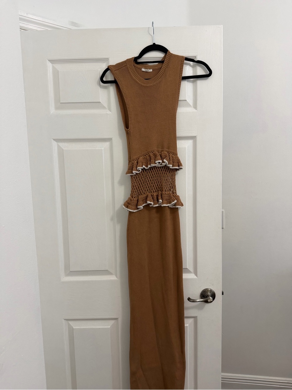 Tularosa Camel Brown Sleeveless Maxi Dress with Ruffle Peplum